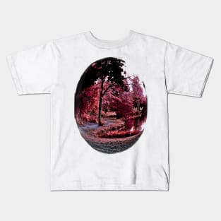 Beautiful Pink Fantasy Trail Scene with a Pond and Pink Leaves - Tomahawk Creek Pond Overland Park KS Kids T-Shirt